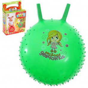 Мяч-попрыгун с рожками "Счастливые улыбки" массажный, 55 см (зеленый)